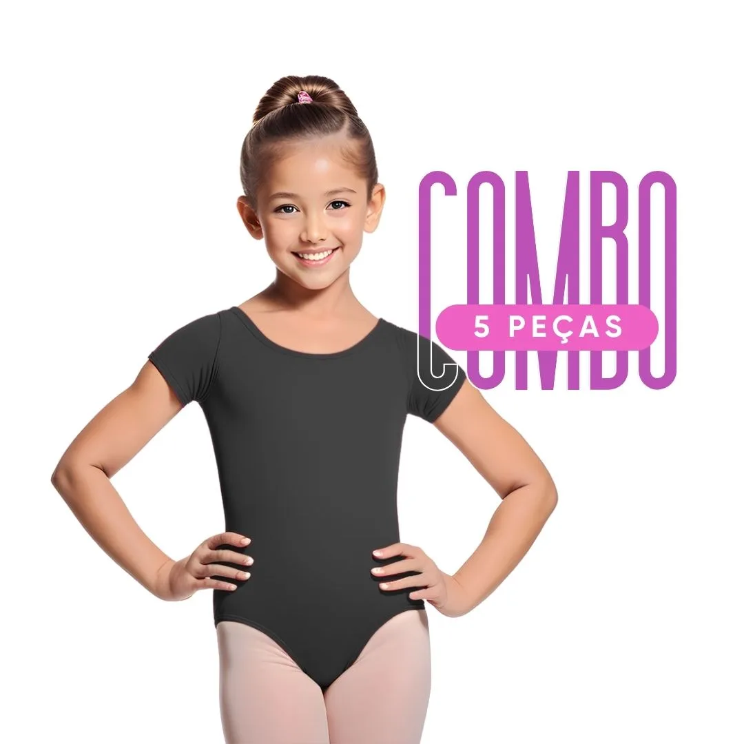 Combo com 05 collants manga curta - Tamanhos Infantil